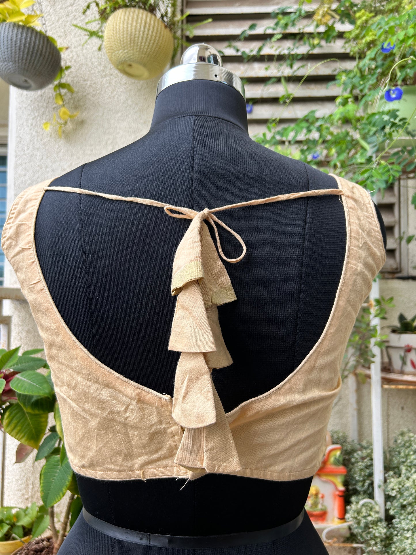 Raw silk Sabyasachi cut sleeveless blouse