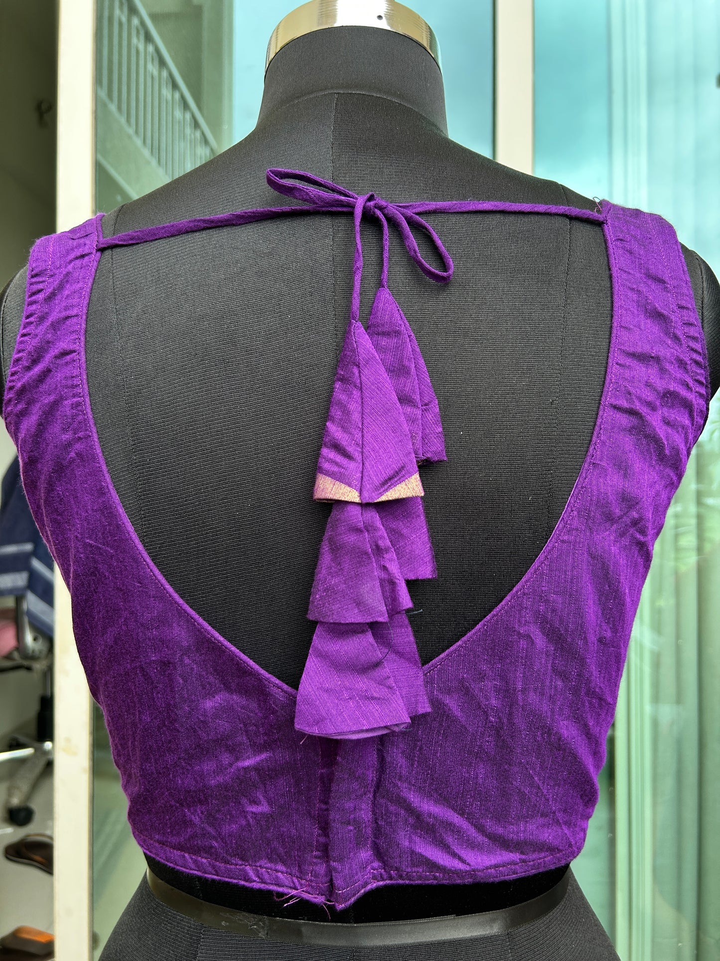 Raw silk Sabyasachi cut sleeveless blouse