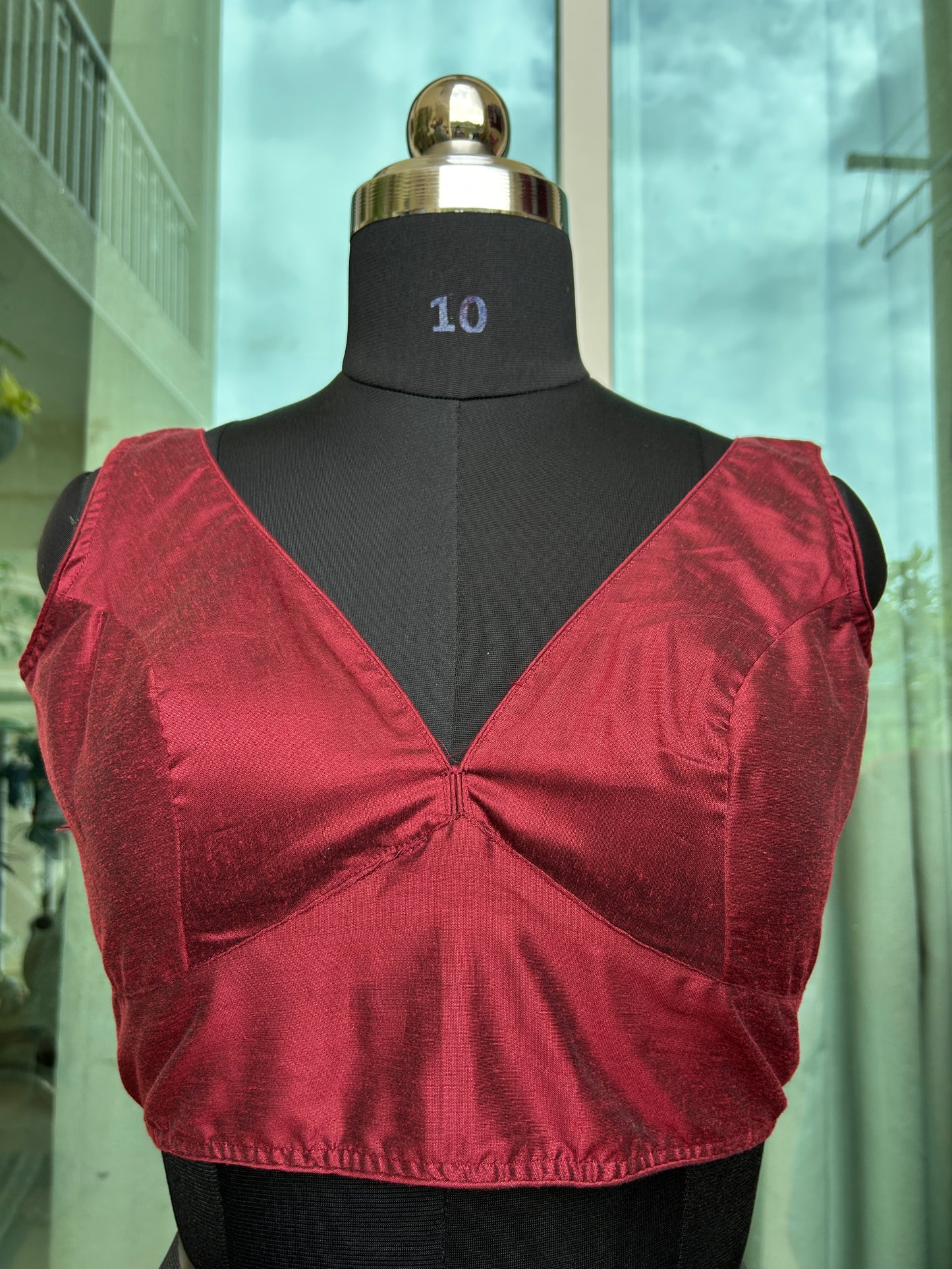 Raw silk Sabyasachi cut sleeveless blouse