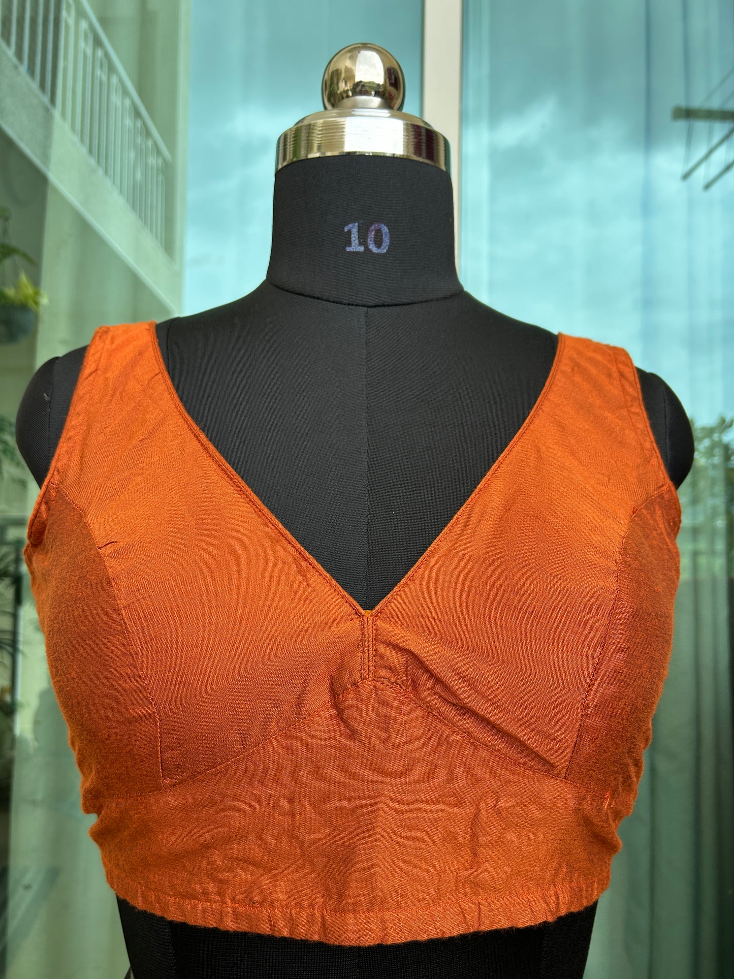 Raw silk Sabyasachi cut sleeveless blouse