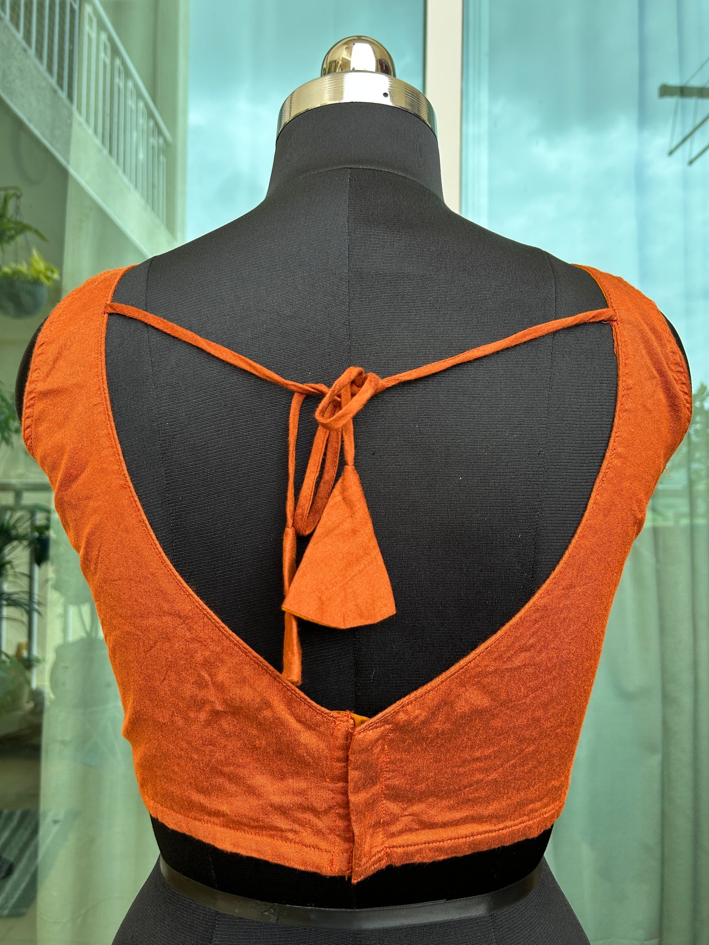 Raw silk Sabyasachi cut sleeveless blouse