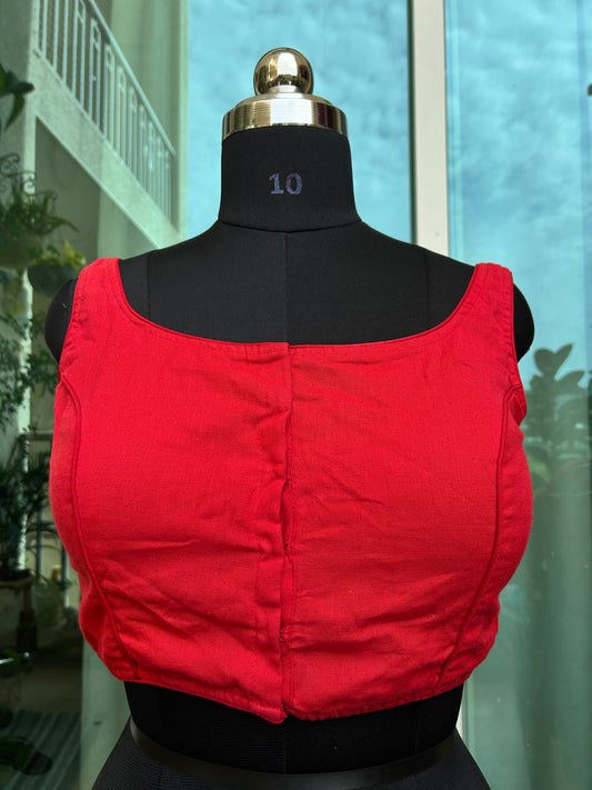 Khadi cotton round neck sleeveless blouse