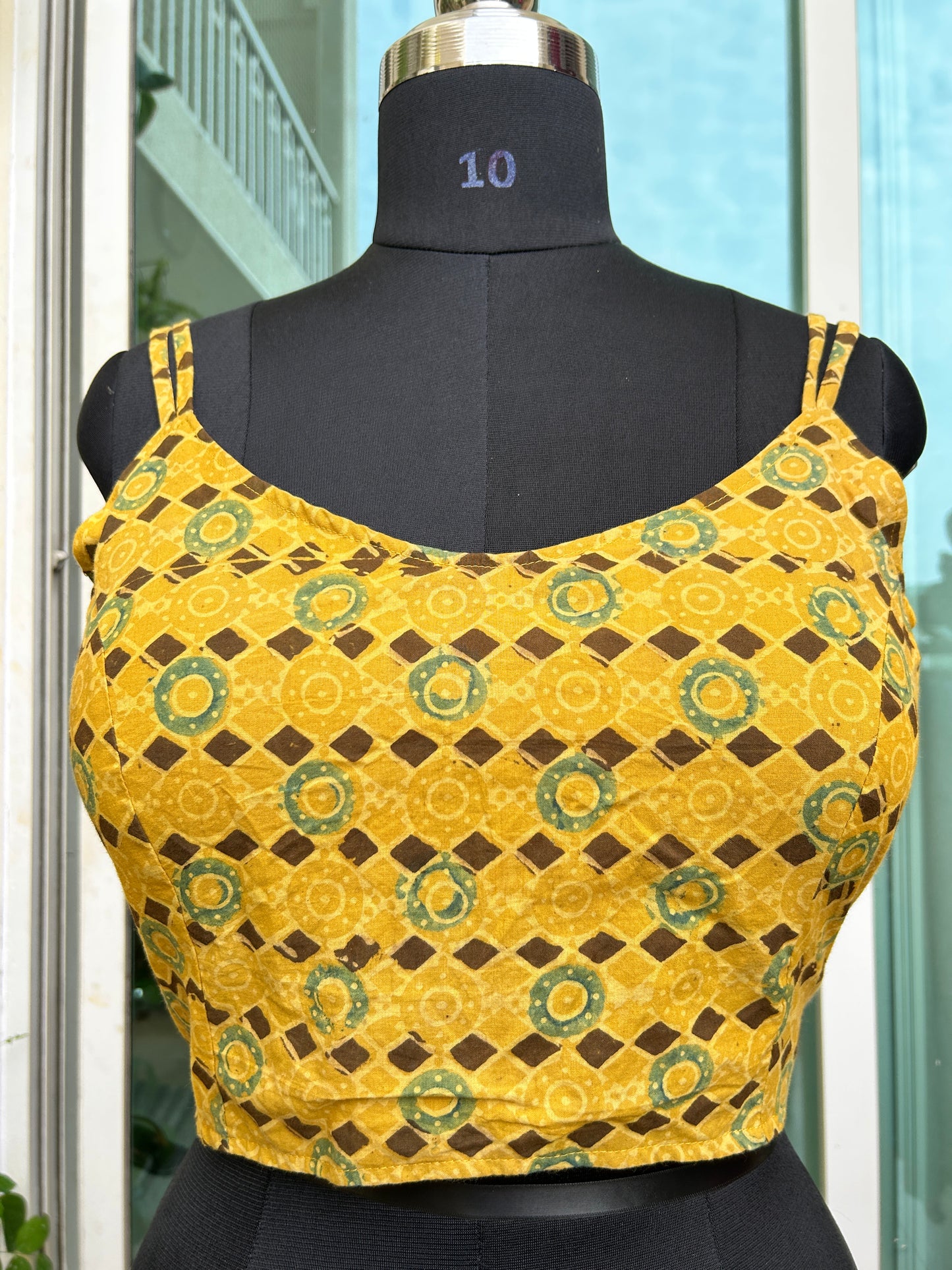 Ajrakh cotton noodle straps sleeveless blouse