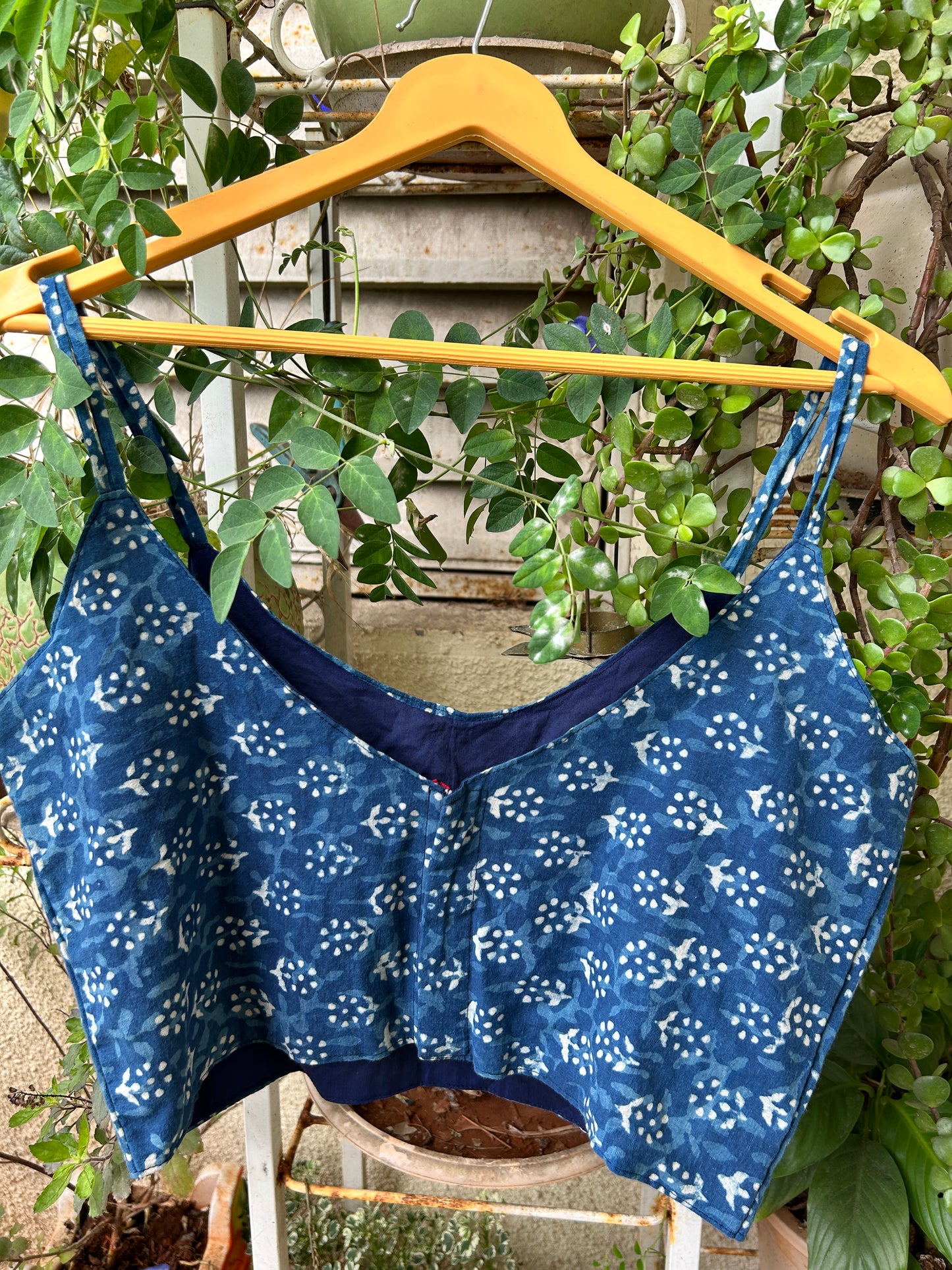 Ajrakh cotton noodle straps sleeveless blouse