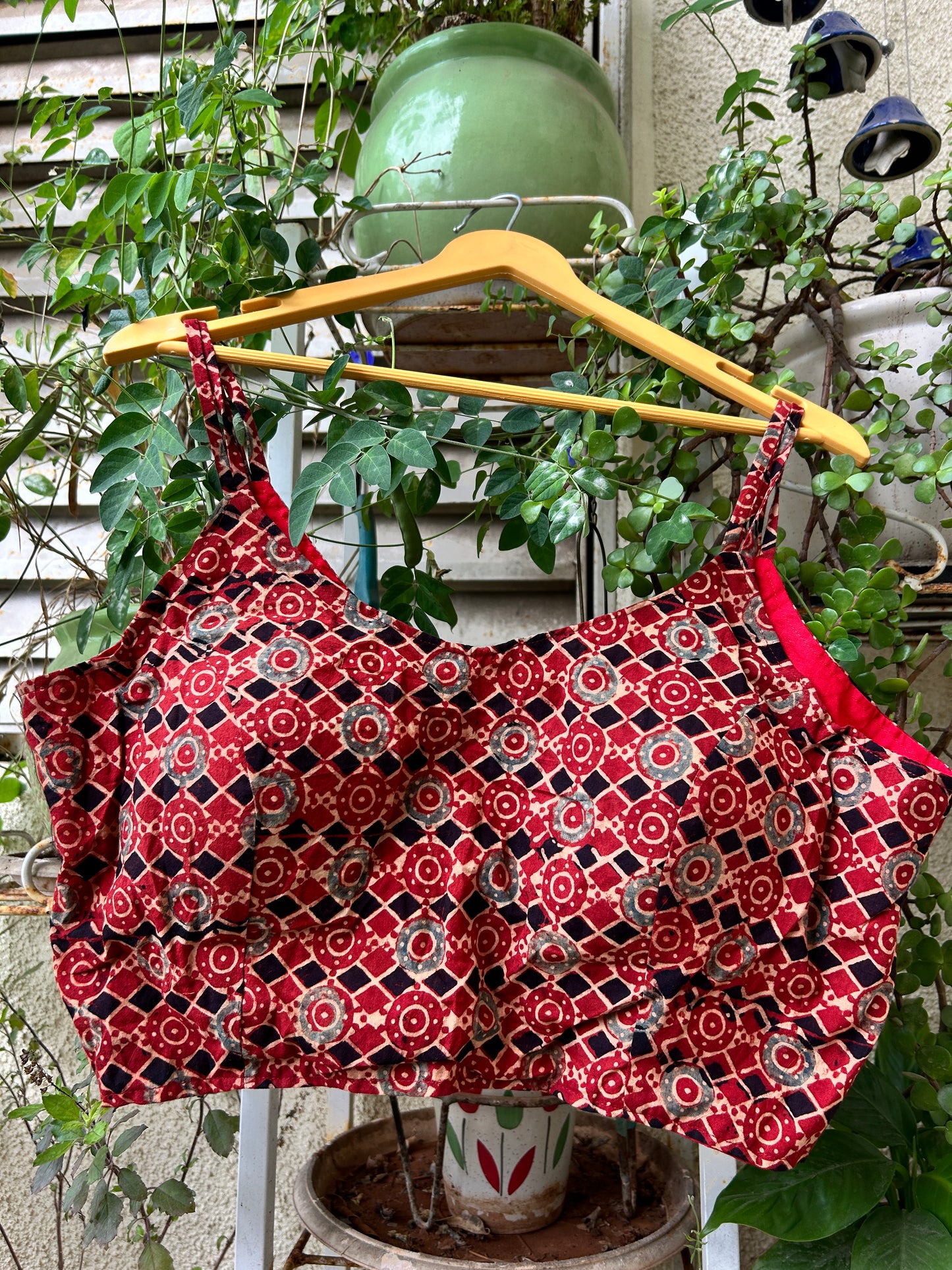 Ajrakh cotton noodle straps sleeveless blouse