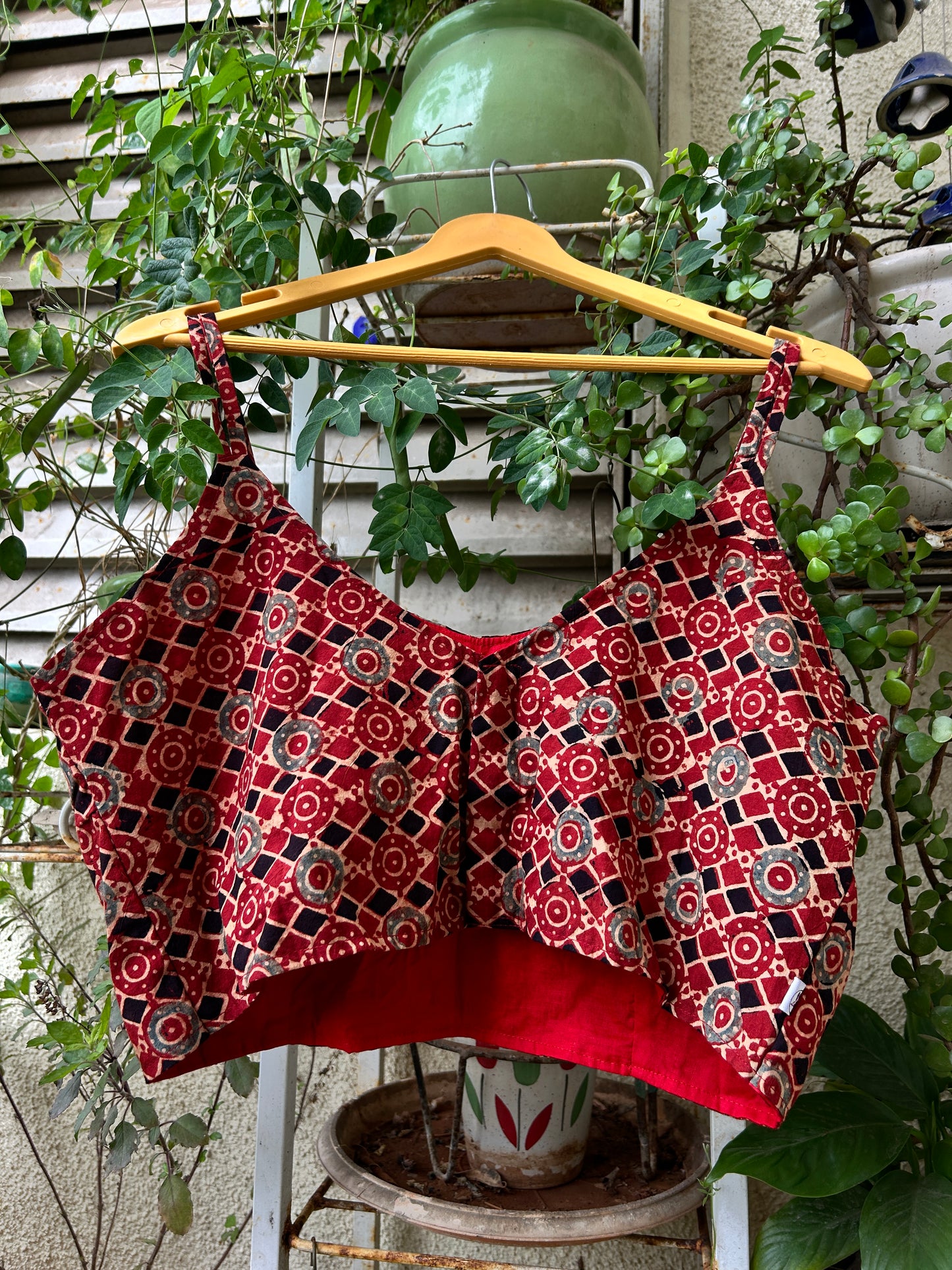 Ajrakh cotton noodle straps sleeveless blouse