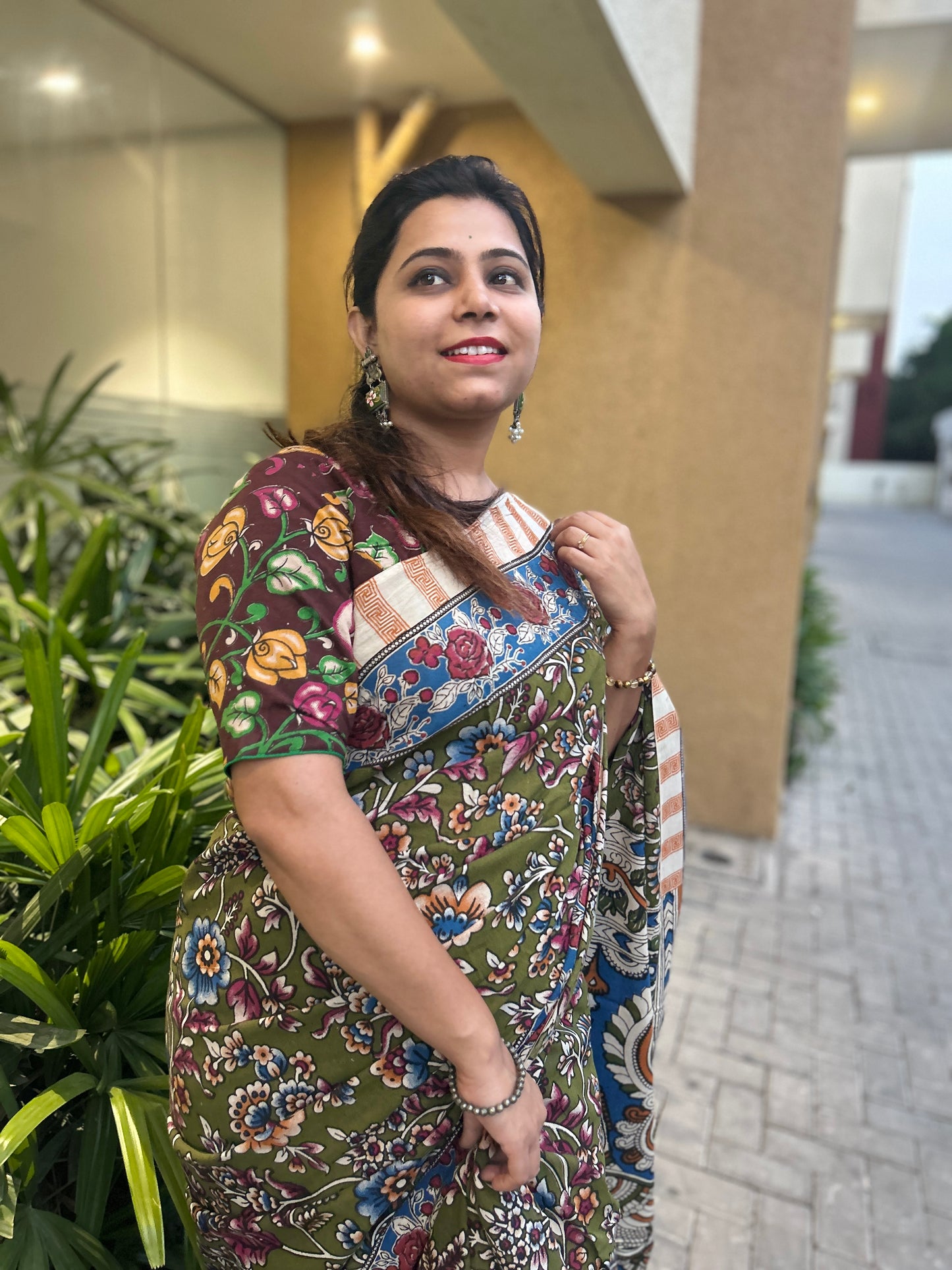 Hand-block printed cotton Kalamkari Saree