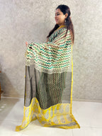 Green-Black Stripes Print Kota Doria Saree