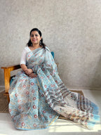 Sky Blue Sangneri Print Kota Doria Saree