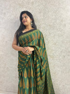 Green leafy Ajrakh Hand Block Printed Modal Silk Saree