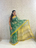 Green Bagru Print Kota Doria Saree