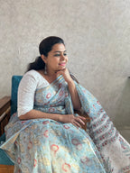 Sky Blue Sangneri Print Kota Doria Saree