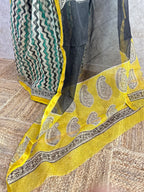 Green-Black Stripes Print Kota Doria Saree