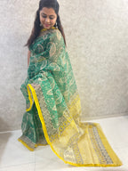 Green Bagru Print Kota Doria Saree