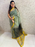 Green-Black Stripes Print Kota Doria Saree