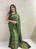 Green leafy Ajrakh Hand Block Printed Modal Silk Saree