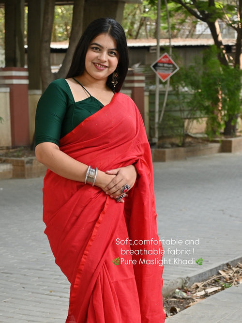 Bottle Green Khadi Sequin Saree