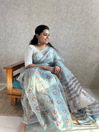 Sky Blue Sangneri Print Kota Doria Saree