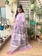 Lavender Sanganeri Print Kota Doria Saree