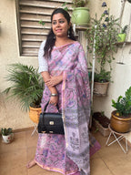 Lavender Sanganeri Print Kota Doria Saree