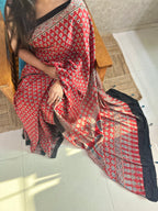 Red Lotus Ajrakh Hand Block Printed Modal Silk Saree