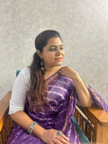 Purple Leheria Print Kota Doria Saree