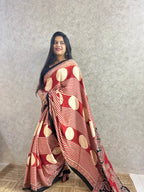 Red stripes Ajrakh Hand Block Printed Modal Silk Saree