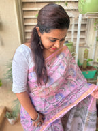 Lavender Sanganeri Print Kota Doria Saree