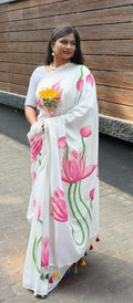 Khadi Lotus Hand painted saree