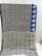 Black Blue Jaipur Mulmul Cotton Handblock Printed Saree
