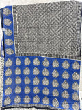 Black Blue Jaipur Mulmul Cotton Handblock Printed Saree