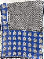 Black Blue Jaipur Mulmul Cotton Handblock Printed Saree