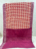Beige Maroon Ajrak Handblock Printed Jaipur Mulmul Cotton Saree