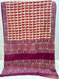Beige Maroon Ajrak Handblock Printed Jaipur Mulmul Cotton Saree