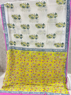 White Handblock Printed Jaipur Mulmul Cotton Saree
