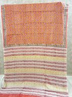 Peach Handblock Printed Jaipur Mulmul Cotton Saree