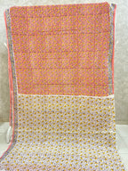 Peach Handblock Printed Jaipur Mulmul Cotton Saree