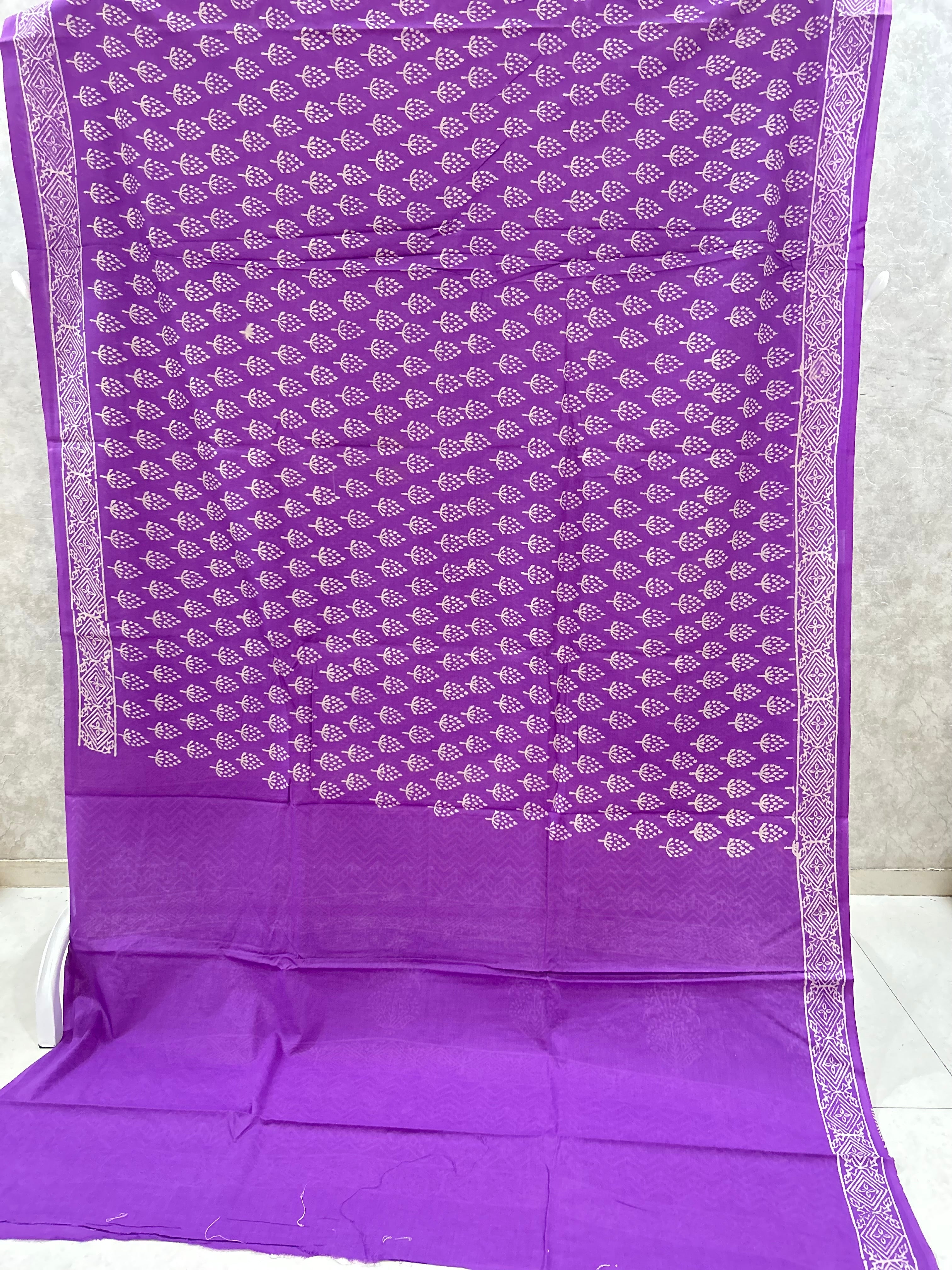 Lavender Jaipur Mulmul Cotton Handblock Printed Saree