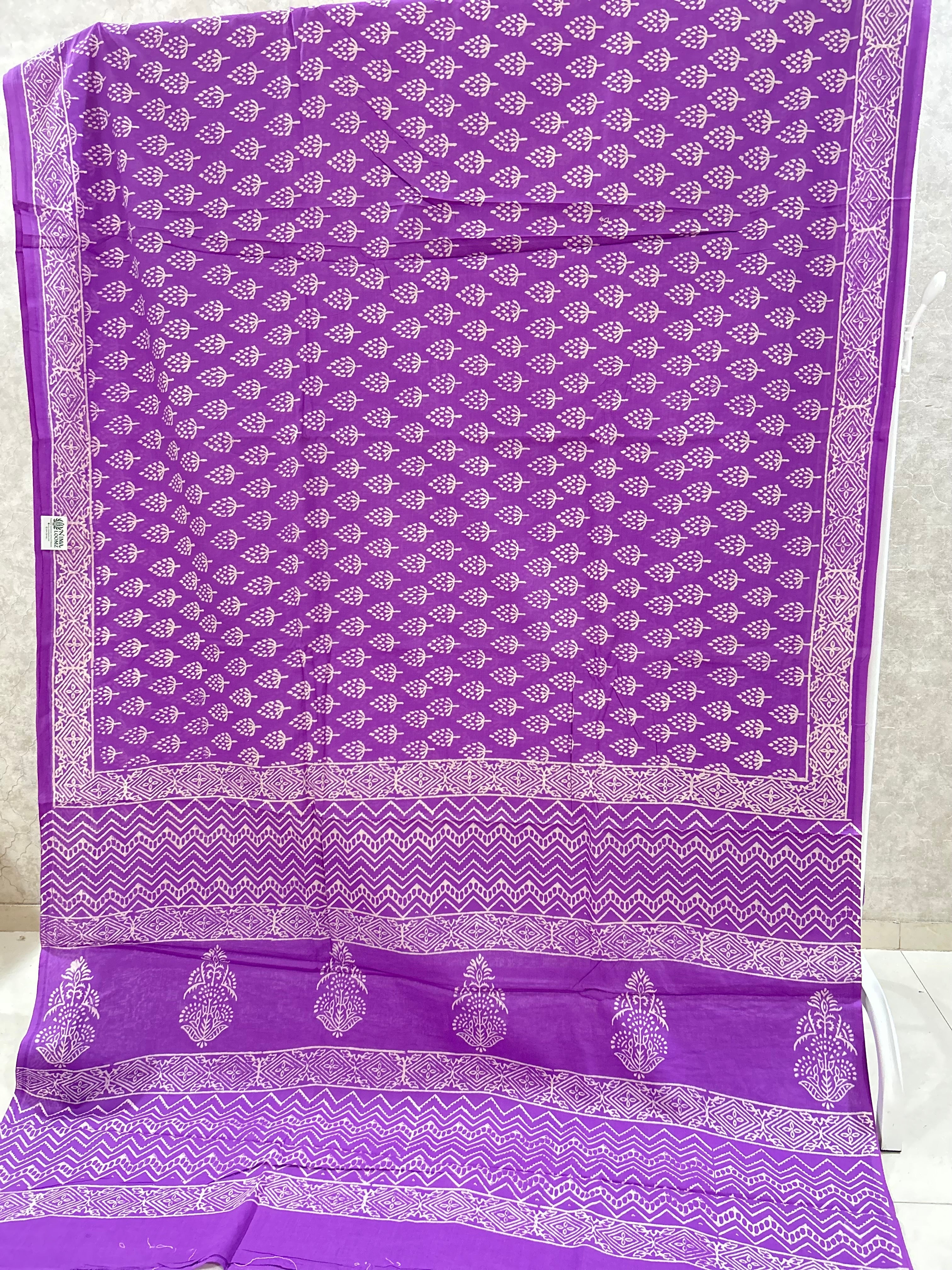Lavender Jaipur Mulmul Cotton Handblock Printed Saree