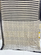 Beige Black Stripe Jaipur Mulmul Cotton Handblock Printed Saree