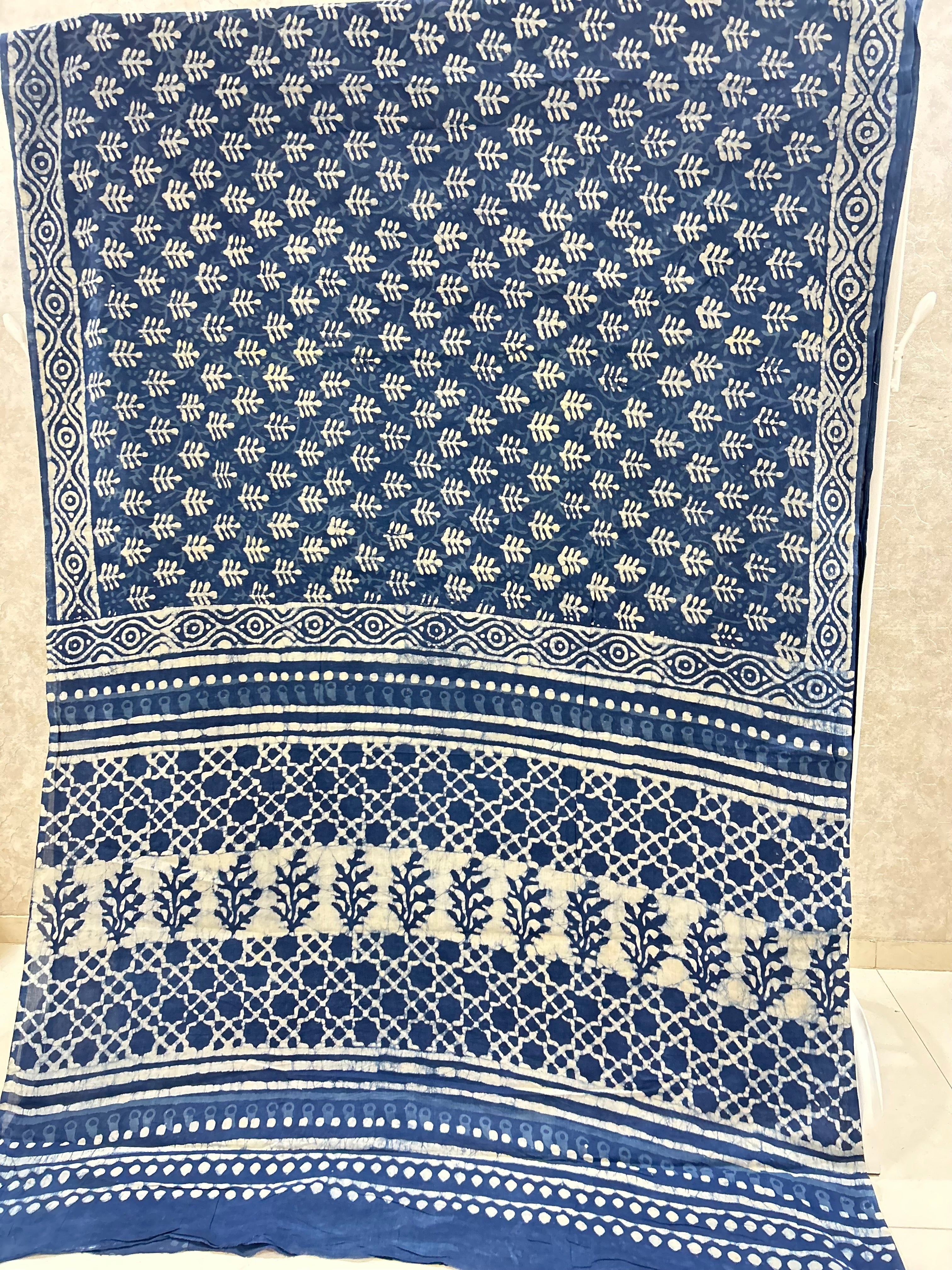 Indigo Handblock Printed Jaipur Mulmul Cotton Saree (Copy)