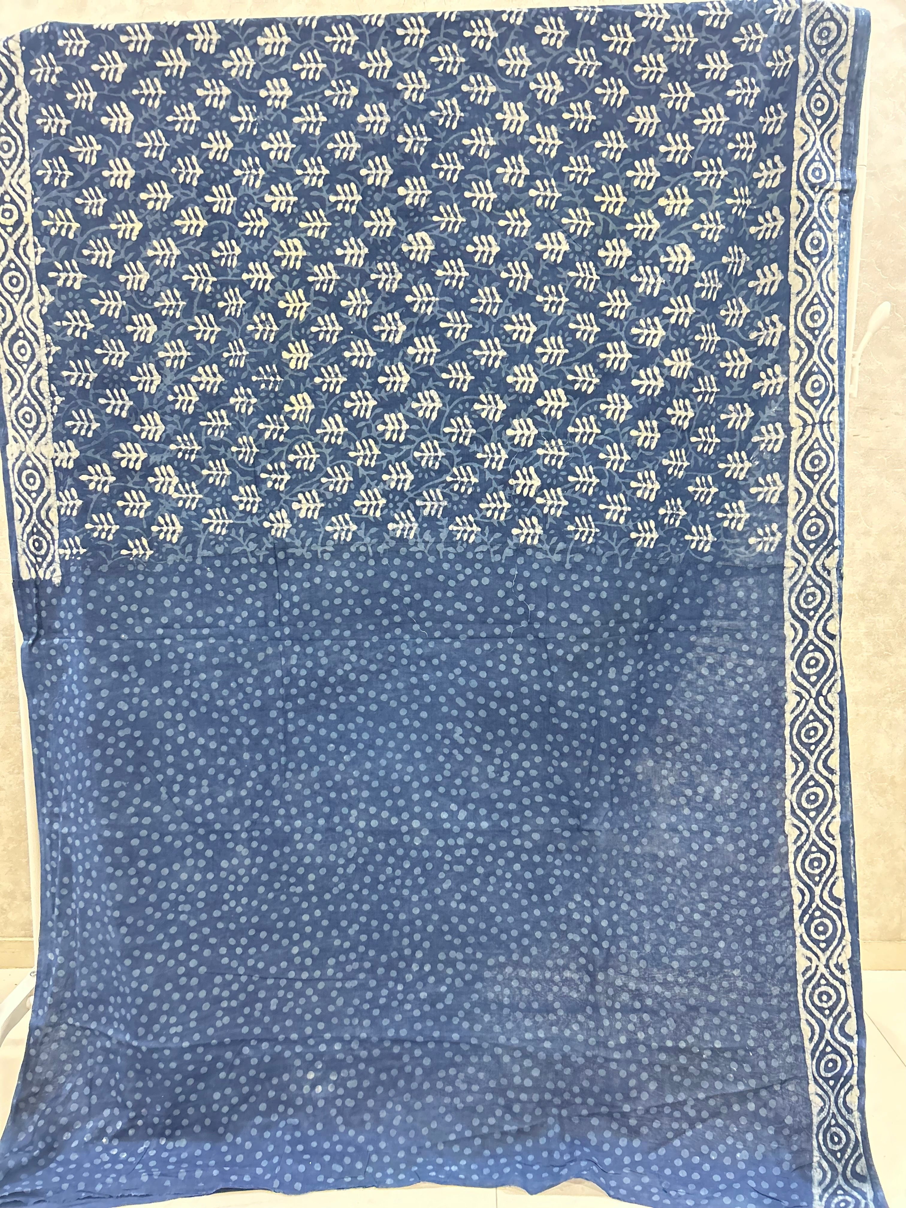 Indigo Handblock Printed Jaipur Mulmul Cotton Saree (Copy)