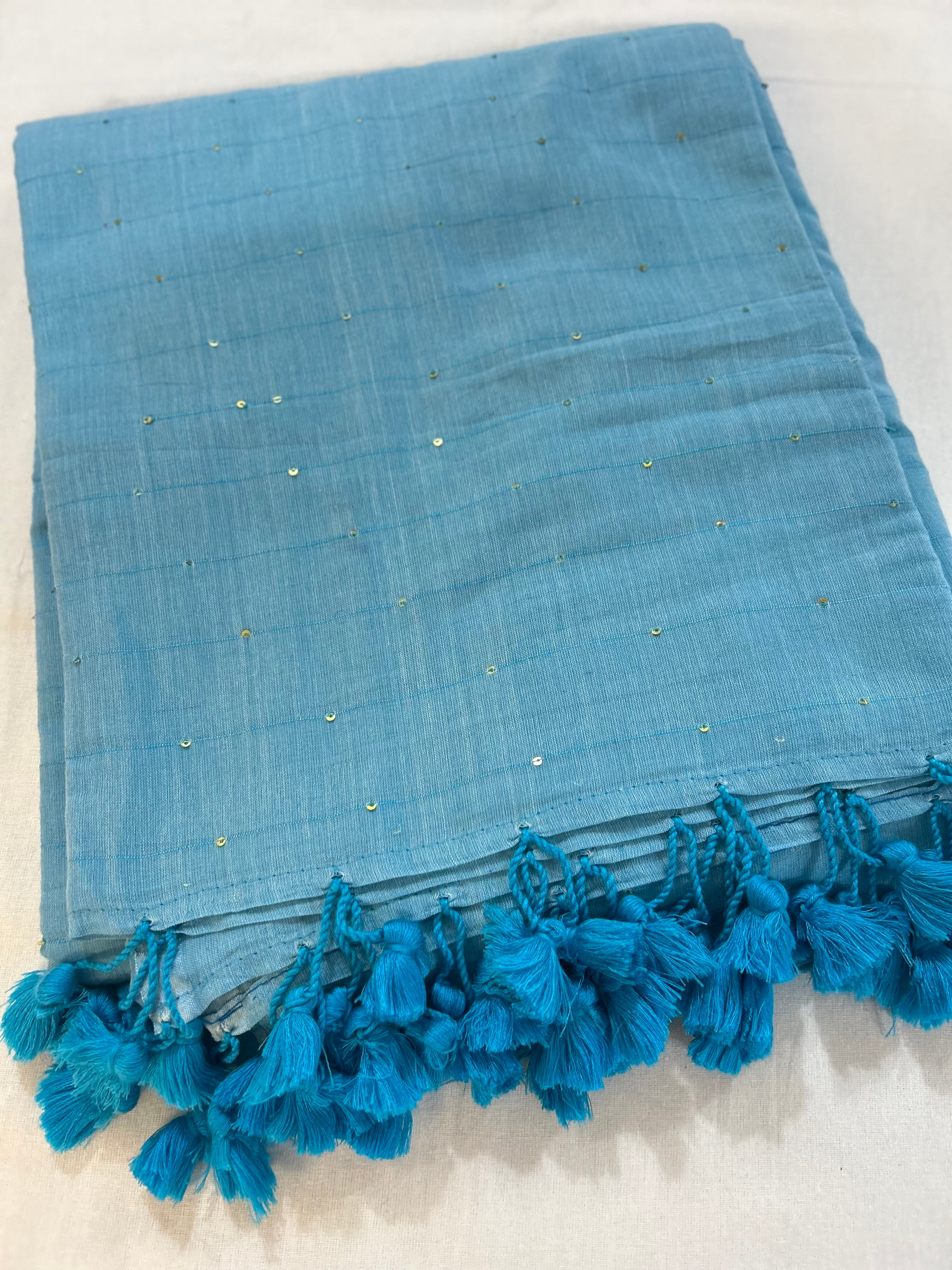 Sky Blue Khadi Sequin Saree