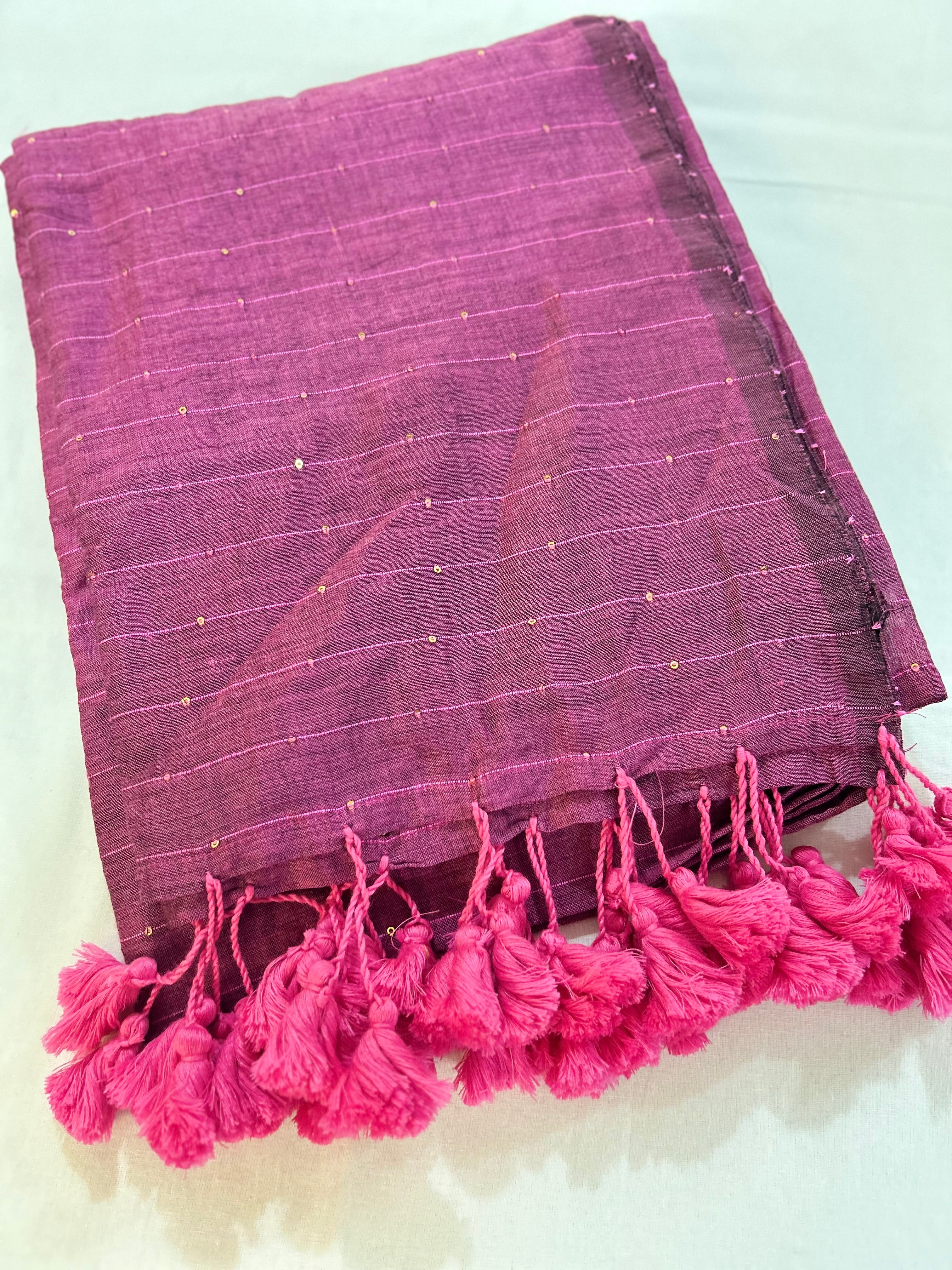 Magenta Khadi Sequin Saree
