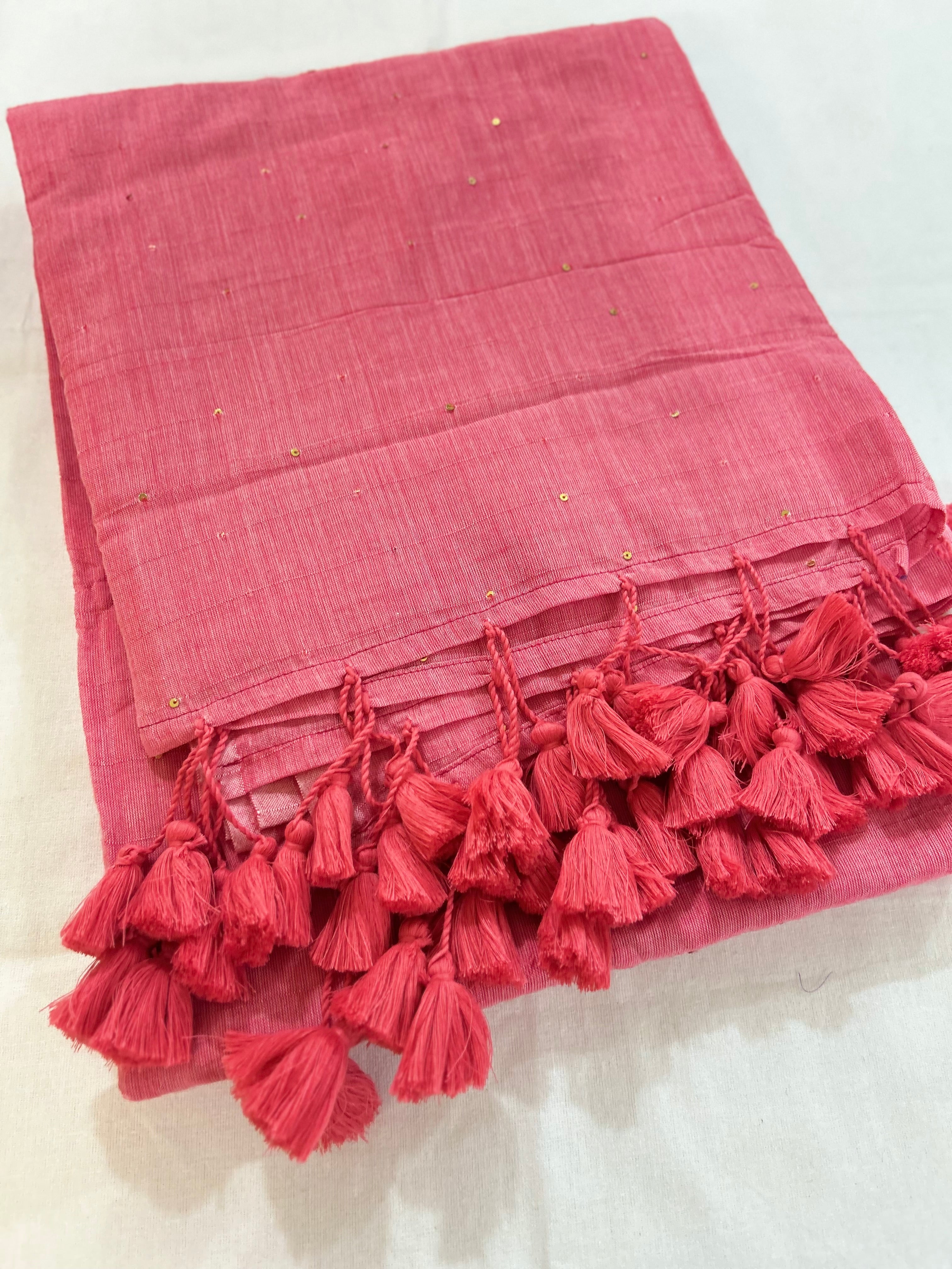 Peach Khadi Sequin Saree