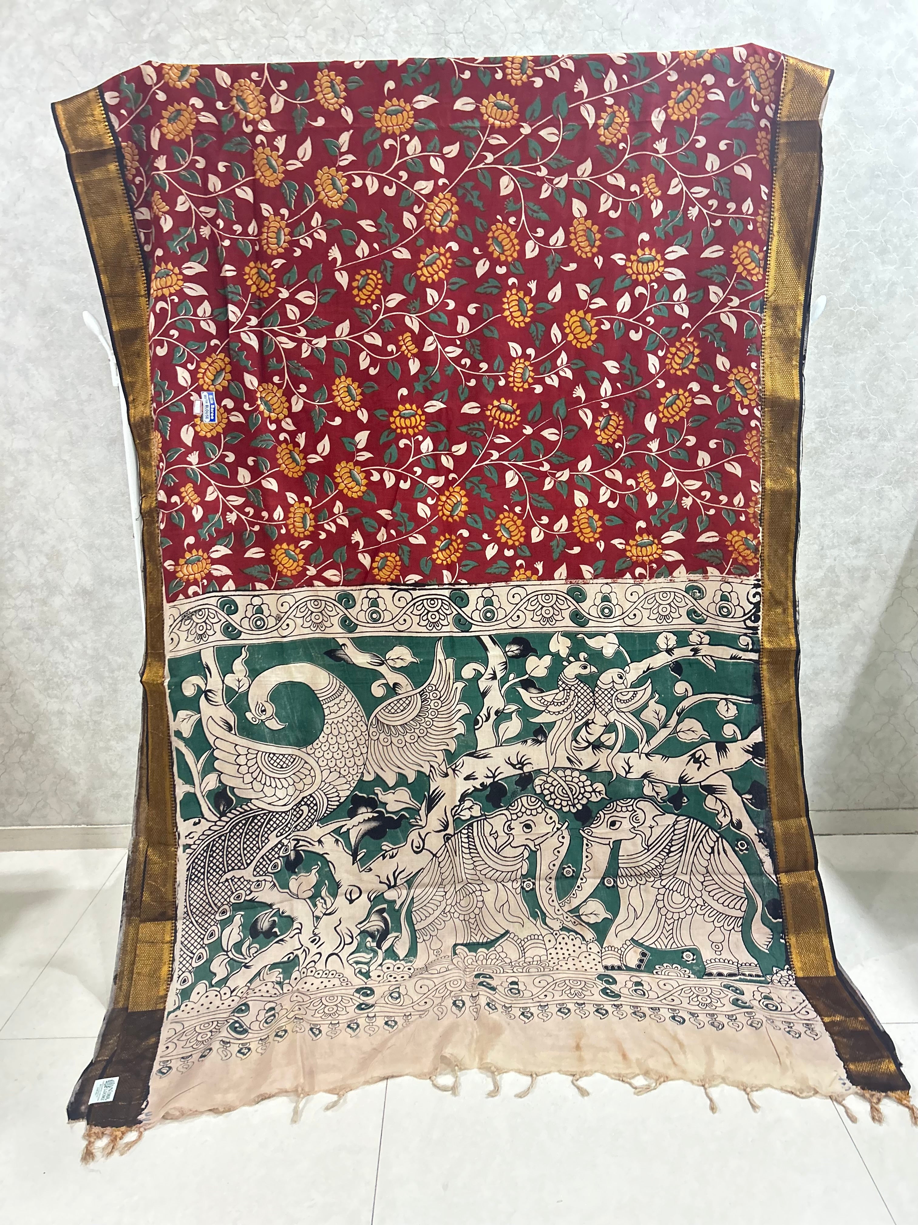 Maroon Chennuri Silk Nizam Border Kalamkari Saree