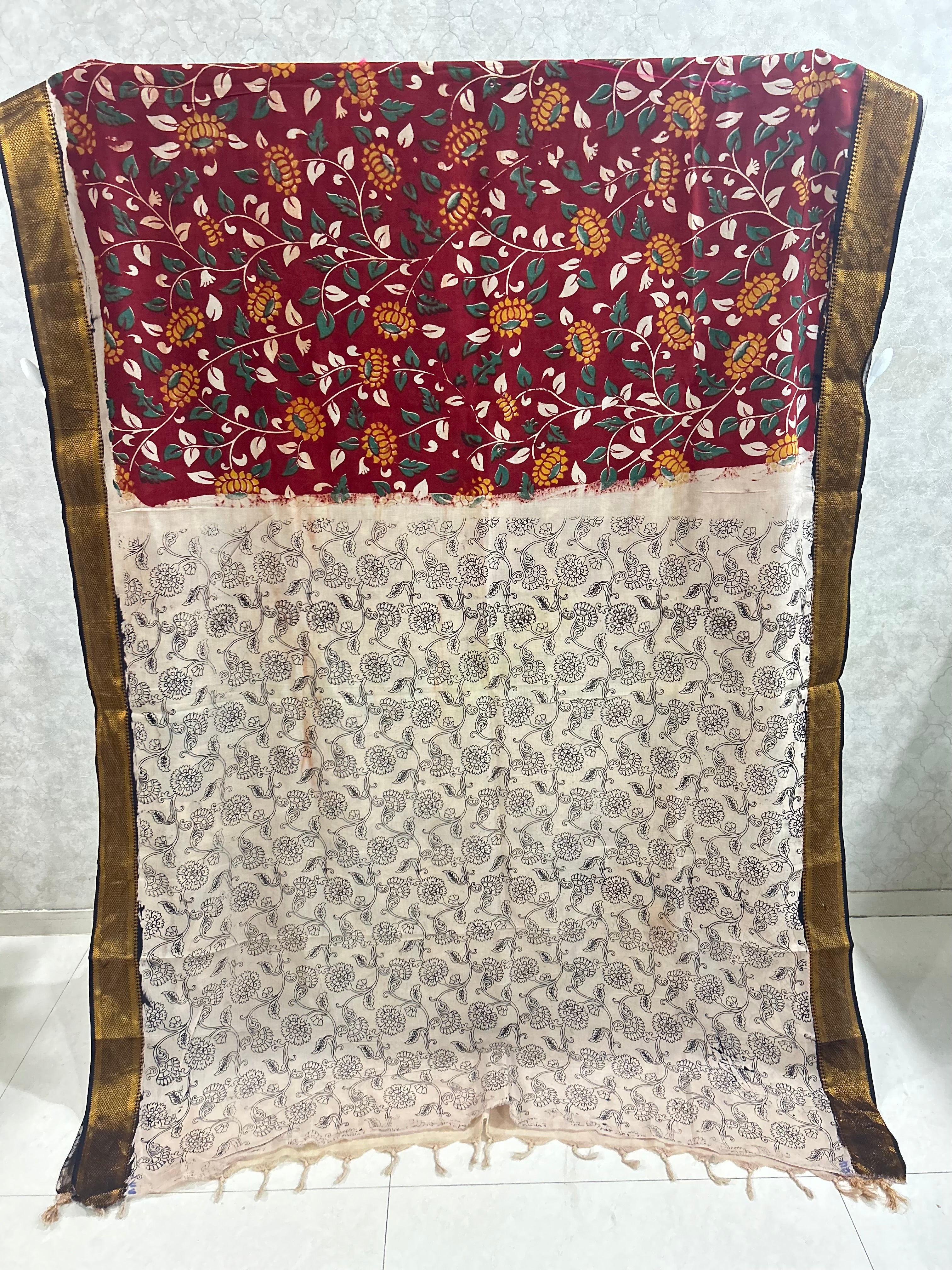 Maroon Chennuri Silk Nizam Border Kalamkari Saree