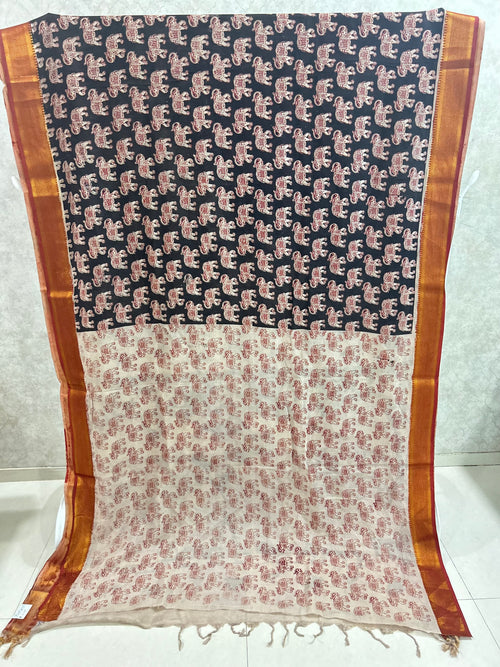 Black Elephant Chennuri Silk Nizam Border Kalamkari Saree