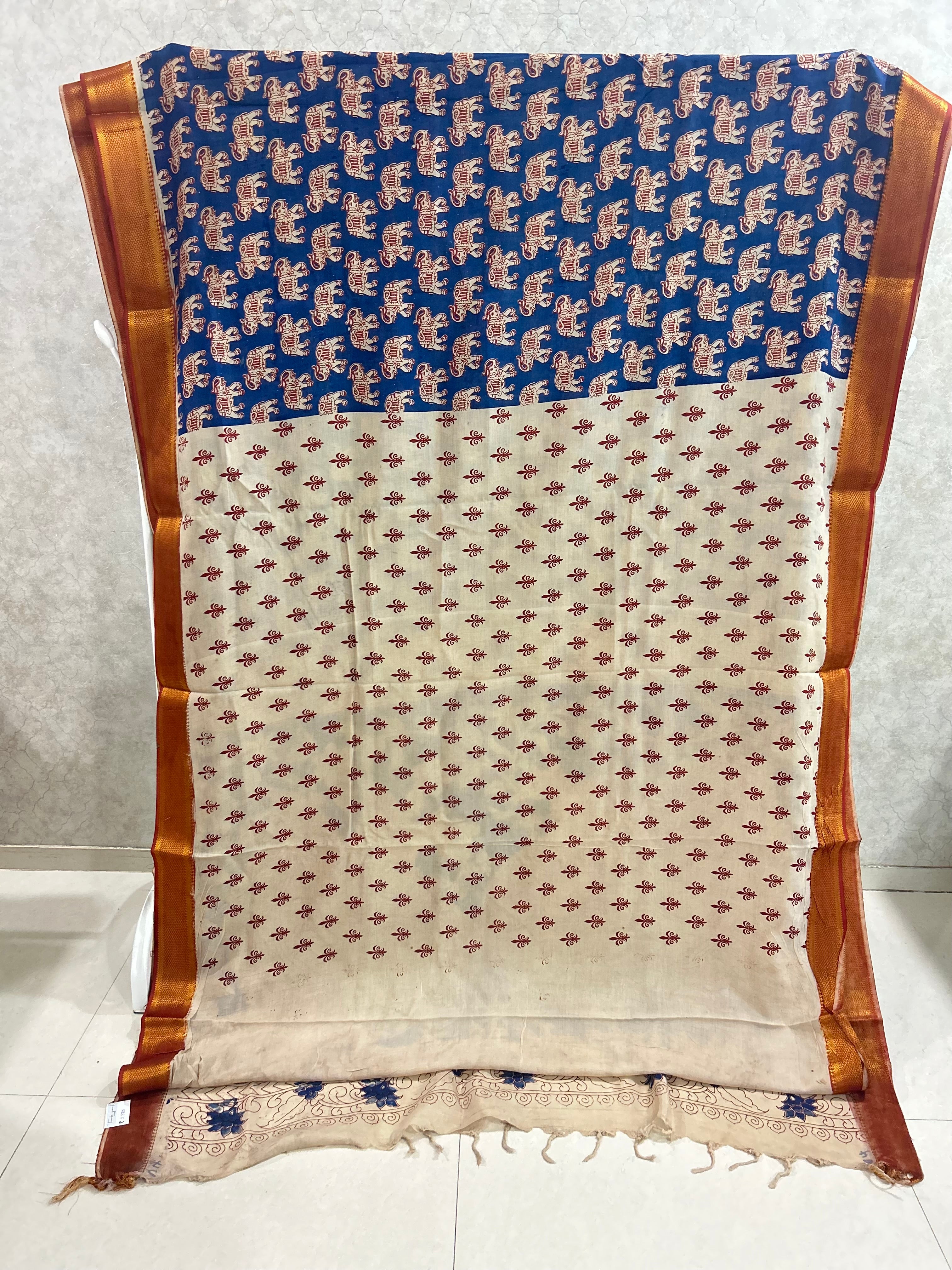 Blue Elephant Chennuri Silk Nizam Border Kalamkari Saree