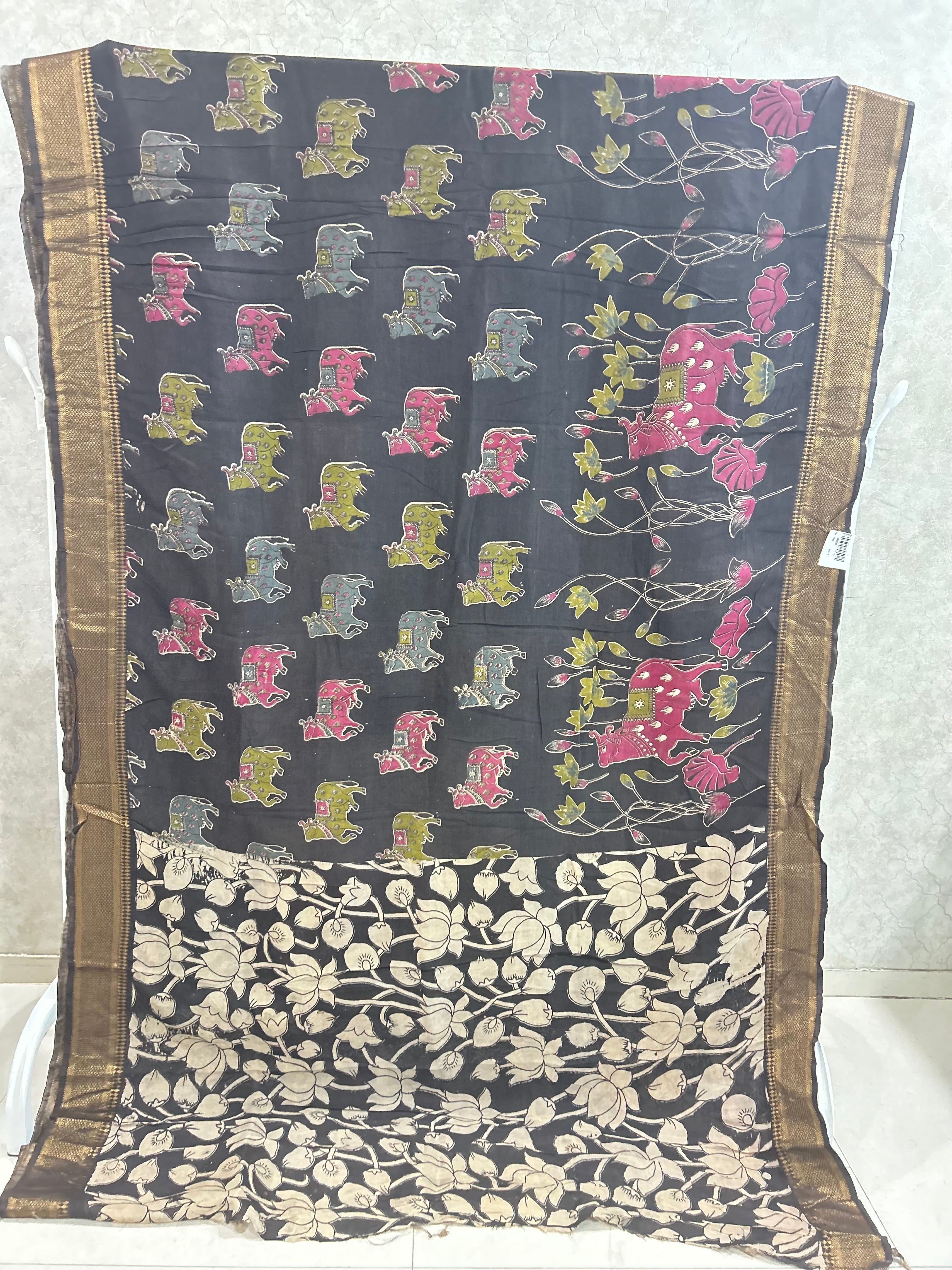 Black Multicolor Pichawai Print Chennuri Silk Nizam Border Kalamkari Saree